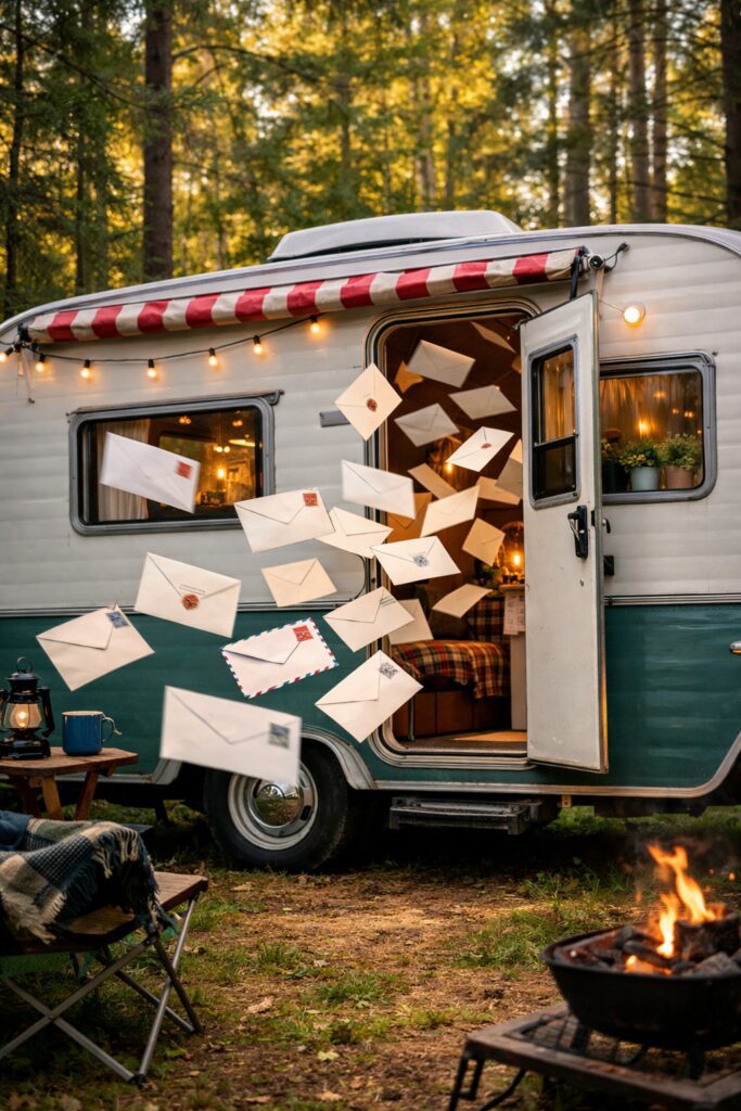 mail flying into a camper